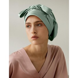 LilySilk 100% 22MM Pure Mulberry Silk Sleep Cap Womens Natural Silk Bonnet for Sleeping and Hair Care Night Hair Wrap with Long Elastic Band for Stay On, Avocado Green