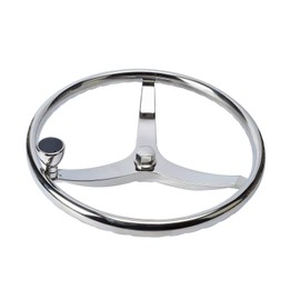 SeaLux 316 Stainless Steel Boat Steering Wheel 3 Spoke 13-1/2" Dia, with 5/8" -18 Nut and Turning Knob for Seastar and Verado
