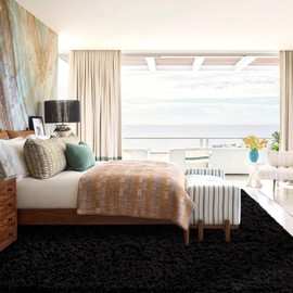 BALAPET Modern Plush Area Rug 10x14, Ultra Soft Large Faux Fur Area Rug for Bedroom Living Room, Non-Skid Indoor Carpet for Kids Playroom Home Decor，Black