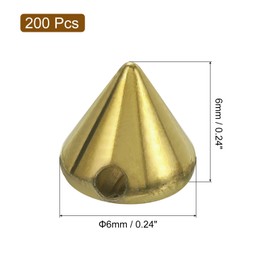 QUARKZMAN Pack of 200 Acrylic Spike Cone Rivets, 6 x 6 mm Flat Back for Sewing or Sticking, Punk Spike Beads for Clothes, Shoes, Bag Decoration (Gold Tone)