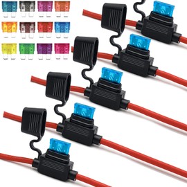 Fuse Holder ATC/ATO, 5 Packs in-Line Automotive Blade Fuse Holder with 24PCS Standard Car Fuses, 1A 2A 3A 4A 5A 7.5A 10A 15A 25A 30A 35A 40A Automotive Replacement Fuses (12 Guage)