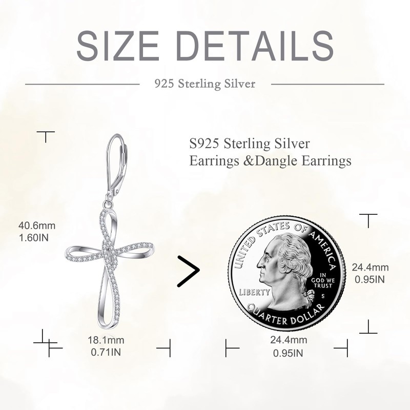 POPLYKE Sterling Silver Infinity Cross Leverback Earrings - Cross Dangle