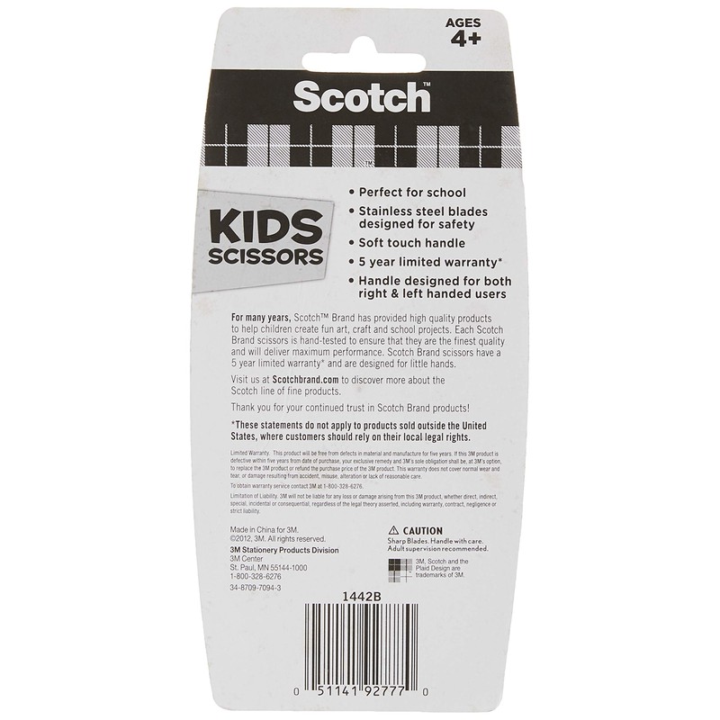 Scotch 5" Soft Touch Blunt Kid Scissors, Magenta, Ideal for