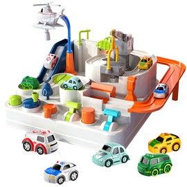 Juguete de vagón de ferrocarril, Juguetes de aventura de coche, juego de coches educativos para niños, juguete de rescate de coche urbano,Mini, Día del niño/ año nuevo/ regalo de cumpleaños (Blanco)
