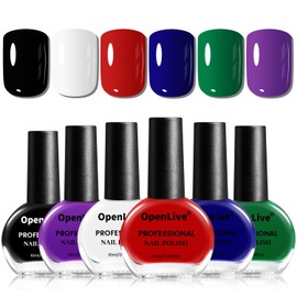 OPENLUVE 10ml Nail Polish Set 6 Colors Black White Red Deep Blue Dark Green Deep Purple All Seasons Neutral Color Quick Dry Nail Polish Set for Women Salon DIY Nail Art