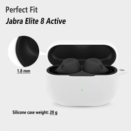 Geiomoo Silicone Case for Jabra Elite 8 Active, Jabra Elite 8 Active Gen 2, Jabra Elite 10, Jabra Elite 10 Gen 2, Protective Cover with Carabiner (White)