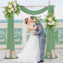 MODFUNS Sage Green Wedding Arch Drapes Fabric 1 Panel 29" x20ft Sheer Chiffon Fabric Drapery Chiffon Backdrop Curtains Arbor Draping Tulle Ceiling Drapes for Wedding Arch Party Stage Decorations