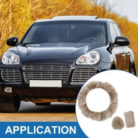 A ABSOPRO Steering Wheel Cover with Handbrake Cover Gear Shift Cover Faux Fur Brown