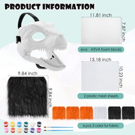 Seenelling 13 Pcs DIY Dino Mask Kit Hard Plastic Dinosaur Mask Furry Therian Dino Costume Kit Animal Dinosaur Party Costume(Orange, Black, White)