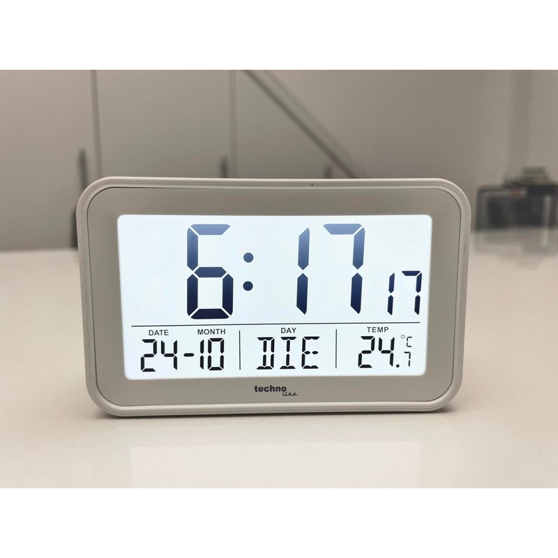 technoline WT497 Modern Digital Alarm Clock, Indoor Temperature, Date, Day