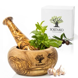 Olive Wood Mortar & Pestle Set "The Sicilian Mortar" 14 cm, Wooden Mortar Perfect for All Spices and Pesto. 100% Handmade.