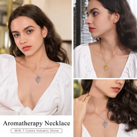 Bestyle Platinum Tree of Life Heart Locket Necklace That Holds Pictures Photo Keep Someone Near to You, Lava Stone Diffuser Necklaces Essential Oil Aromatherapy Jewelry BTP27075W