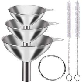 3 Pcs Stainless Steel Funnel Food Grade Metal Kitchen Funnel with 2 Cleaning Brushes for Filling Bottles, Transferring Liquid, Oil, Water