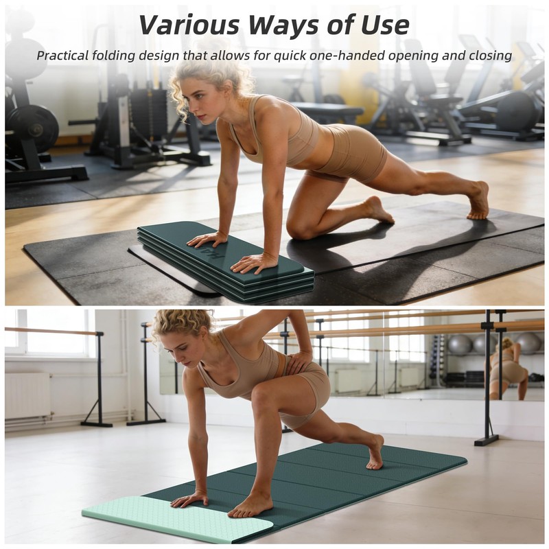 HAHE Foldable Yoga Exercise Mat, 74"Lx32"Wx1/3"Thick, TPE Workout Mat