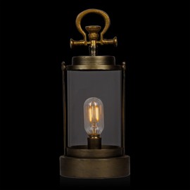 Alpine Corporation ILT100HH-S-GD Vintage Metal & Glass Lantern w/ Warm LED Light & Timer, LED Home Decor, Small, 15''H, Gold