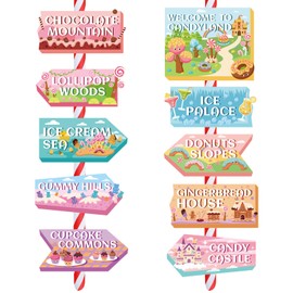 DPKOW Sweet Candy Land Party Sign, 20pcs Welcome Directional Signs for Candyland Party Decorations Indoor Outdoor, Cute Sweet Candyland Photo Props for Candy Ice Cream Donut Birthday Party Decorations