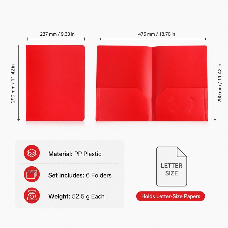 Cliory 6-Pack Two-Pocket Folders for Students & Office