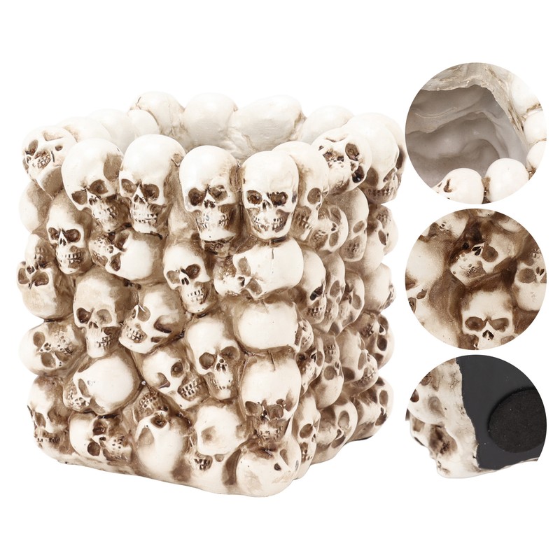 Skull Pen Holder White Resin Makeup Brush Holder Organiser Decoration