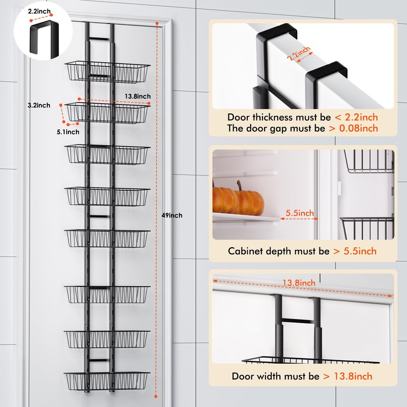 LUXEAR Over the Door Pantry Organizer, 8-Tier Adjustable Over the