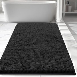 Lynorium Bathroom Rugs 24x17, Thick Soft Absorbent Chenille Bath Mat, Upgrade Backing Non Slip Washable Quick Dry Bath Rugs for Bathroom, Tub and Shower, Home Decor Accessories, Black