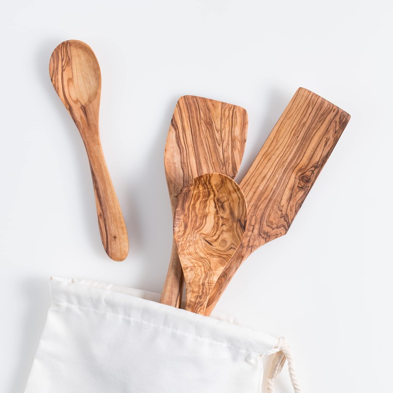 Darido Olive Wood Cooking Utensils Set of 3 with Extra