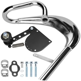 YOXUFA Upgrade Chrome Exhaust Pipe Muffler Expansion Chamber Gasket Chain Tensioner Adjuster Kit for 49cc 50cc 66cc 80cc 100cc 2-Stroke YD100 PK80 Motorized Bike Bicycle Gas Motor Engine Parts Silver