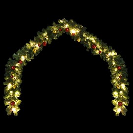 vidaXL Christmas Garland with Gold & Red Baubles - 16ft PVC Garland with 75 Energy-Efficient LED Lights, Weather-Resistant - Perfect for Indoor & Outdoor - Easy to Assemble and Disassemble