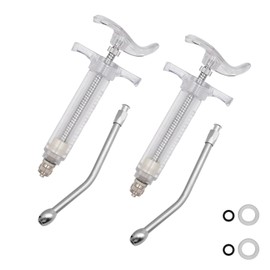 2Pcs Clear Reusable Goats Syringe Pet Feed Water Filler with 2 Drench Nozzle, Adjustable Dosage Drench Gun Syringe for Bird, Cattle, Sheep, Goats, Horse, Pig, Dog Feeding Supplies (10ML)