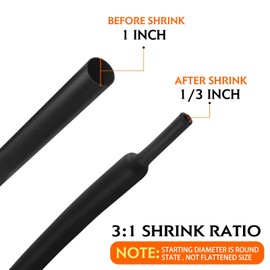 Black Heat Shrink Tubing 3:1 Double-wall Cable Protector Marine Adhesive Glue Lined Waterproof Wire Connectors (1 inch - 25 Feet)