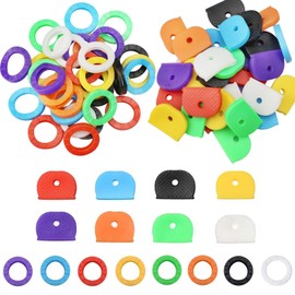 oupados Aallo 64 Piece Key Caps Set Key Caps Tags Universal Key Identification Plastic for Easy Identification Door Key - 8 Colours, 2 Styles, Black, white, red, blue, yellow, orange, purple, green