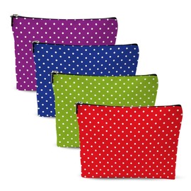 4pcs Colorful Polka Dot Makeup Bags Make up Bag Cosmetic Bags, Christmas Wedding Anniversary Birthday Friendship Gifts for Women Girls Best Friends Bridesmaid Bestie Mom ZIpper Travel Toiletry Bag