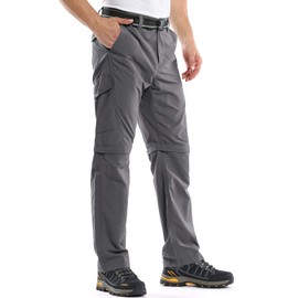 Mens Hiking Pants Convertible Quick Dry Lightweight Zip Off UPF Fishing Travel Camping Safari Cargo Work Pants,Grey,32