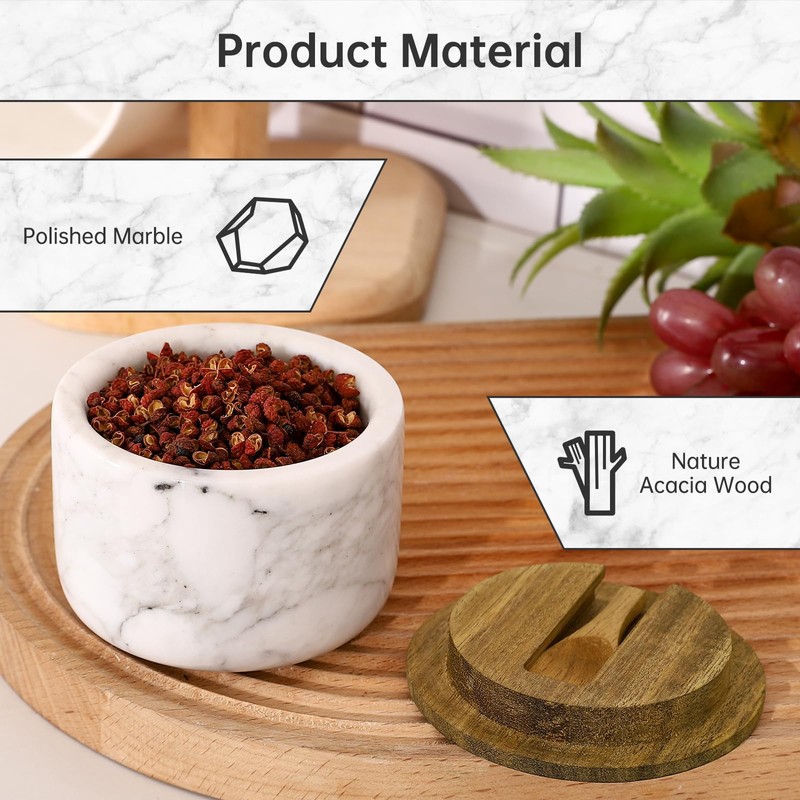RAETTER.LY Salt and Pepper Bowl, Marble Salt Cellar and Spices