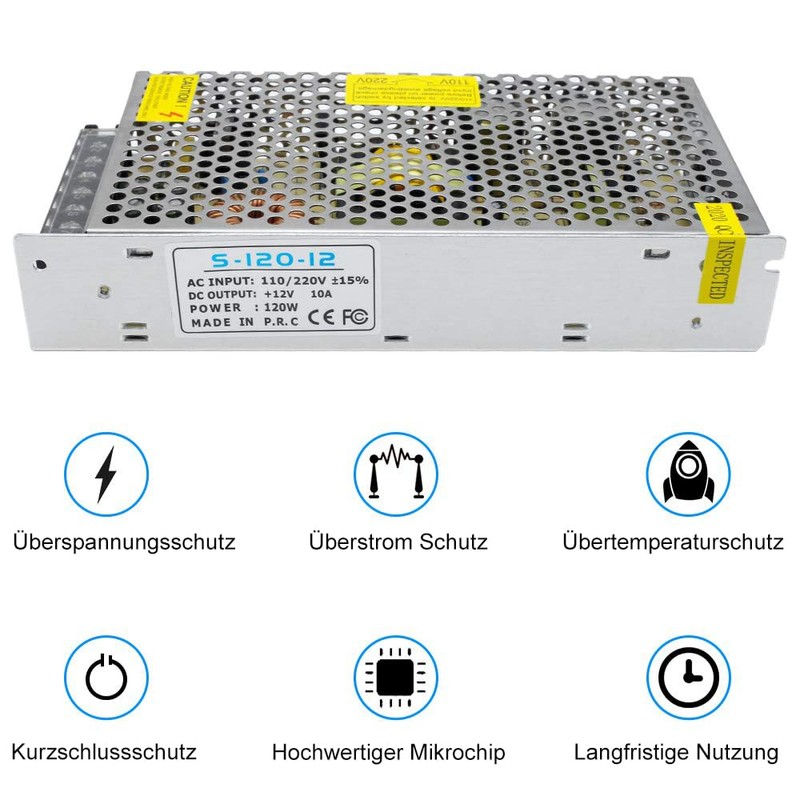 inShareplus 12V Power Supply 10A 120W, DC Universal Regulated Switching