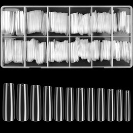 woshilaoDS Pack of 240 Clear Artificial Nails, False Nail Tips, Extra Long Full Cover Press On Nails, Ballerina Nail Tips, French Nail Tips, Full Cover for Manicure