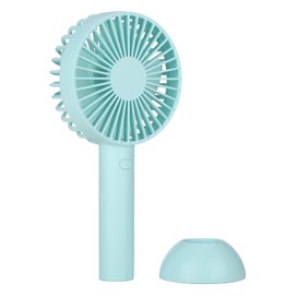 Personal handheld mini fan with base, Small portable rechargeable usb fans operated by 2000mAH rechargeable battery with 3 wind speed adjustable suitable for travel, home, office, Light Blue