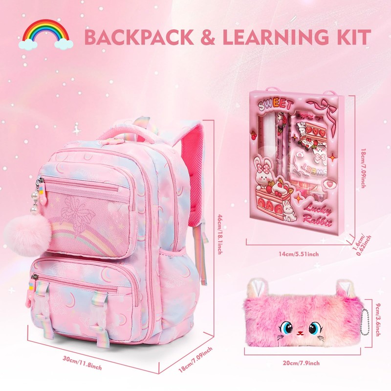 QJHEC Kawaii Starry Rainbow Backpack for Girls – Butterfly Bookbag