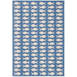 SAFAVIEH Courtyard Collection Accent Rug - 2' x 3'7", Blue & Beige, Tropical Coastal Fish Design, Non-Shedding & Easy Care, Indoor/Outdoor & Washable-Ideal for Patio, Backyard, Mudroom (CY6013-233)
