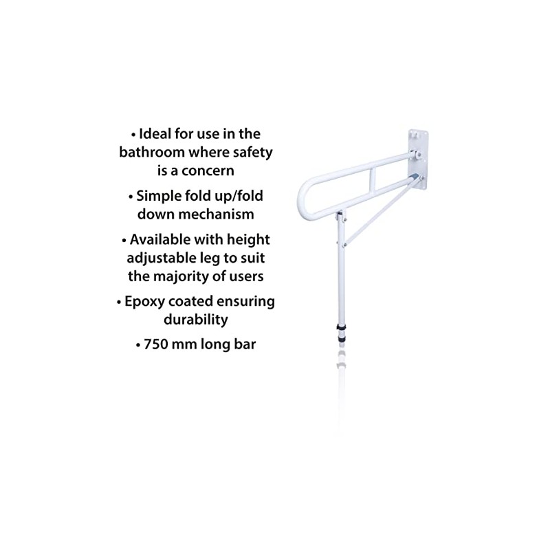 Aidapt Foldable Wall Mounted Safety Support Rail with Adjustable Leg,Grab