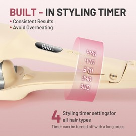 Tieumioe Beach Waver Curling Iron for Women 1.25 Inch, Deep Waver Hair Tool with Ceramic 3 Barrel Wave Curling Iron, Ionic, Dual Voltage, Anti-Scald, Easy to Use, Beige