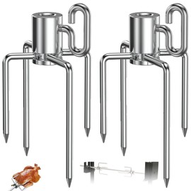 Meat Clips, Pack of 2 Meat Clips for Rotisserie Skewers, Stainless Steel BBQ Meat Needles, Meat Needle with Locking Screw, Chicken Grill Fork with Locking Screw, Double Meat Clip, Silver