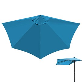Btstil 9Ft Half Umbrella Replacement Parasol Canopy, 5 Ribs Umbrella Replacement Parasol Canopy, Half Round Replacement Top Cloth Sunshade Cover for Apartment Porch Townhouse (Lake blue)