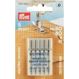 Prym Sewing Machine Needles Microtex microfiber polyester neoprene 130/705 H-M Steel, Silver, 130/70, No. 60-80 154940