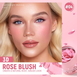 HOSAILY 3D Rose Petal Blush for Cheeks, Soft Pink Cream to Powder Flower Blush Makeup Gift for Women, Natural Nude Dewy Finish Shimmer Buildable Face Rouge Rubor Highlighter Contour Makeup-Soft Pink