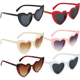 6 Pieces Heart Sunglasses Heart Shaped Glasses for Women Bridal Shower Glasses with Pearl Stickers Holiday Party Wedding Props for Photo Colorful