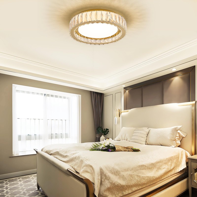 Suenigle Modern K9 Crystal Dimmable LED Flush Mount Ceiling Light,15