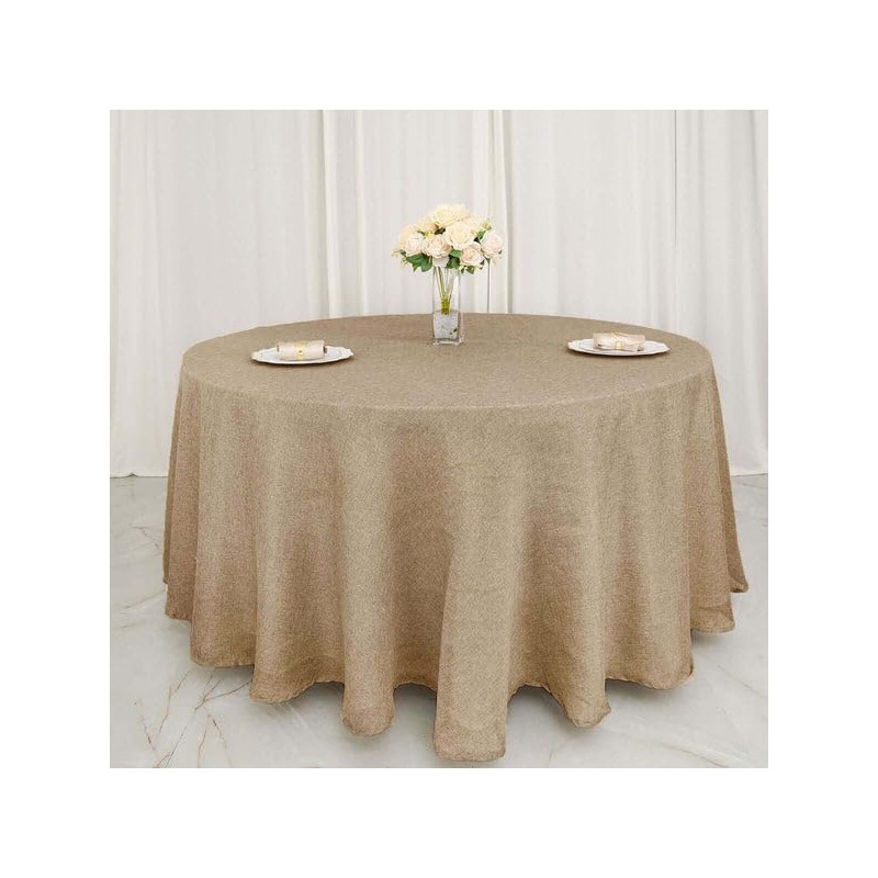 Tableclothsfactory 120" Natural Jute Faux Burlap Round Tablecloth | Boho