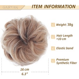 Gairyan Hairpiece with Elastic Band, Bun Hairpiece, Curly Hair Scrunchie with Hair Extensions, Synthetic Ponytail Hairpieces, Messy Bun Hair Bun Updo Hairstyles, Strawberry Blonde, Ombre, Platinum