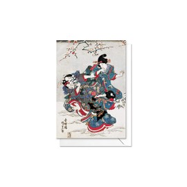 Christmas Greeting Card - Japanese Ukiyo-e Art Card with Envelope (Snowball Fight) - code Y38