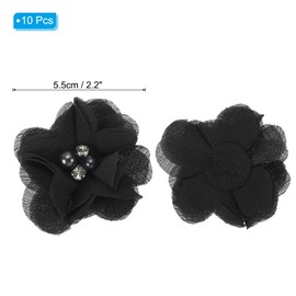 PATIKIL 2" Chiffon Flowers, 10Pcs Fabric Flowers Sewing Appliques Embellishments with Rhinestone Pearl for DIY Crafts Wedding Headbands Party Decoration, Black